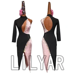 Latin Dance Competition Dress Costumes Performing Dress Practice Skirt Customize Adult Kids Lady Black Or Pink