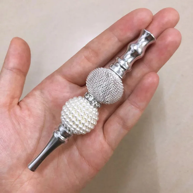 1Pc Bling Luxury Silver Handmade Inlaid pearl Ball Jewelry Alloy Shisha Hookah Mouth Tips hookah Tip with Laser Gift Bag