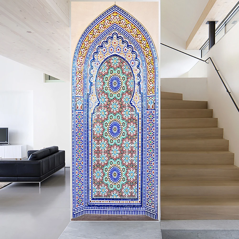 2pcs/set Muslim Styles Simulation Door DIY Door Art Mural Sticker Home Decor Living Room Bedroom Peel & Stick PVC Art Wallpaper