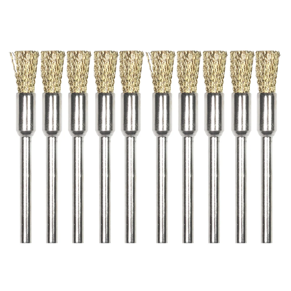 10Pcs 3mm Shank Brass Wire Wheel Brush 5mm Brush Diameter Polishing Brush for Mini Drill Metal Rust Removal Dremel Rotary Tools