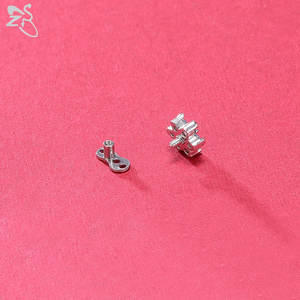 ZS 2PCS/LOT CZ Crystal Opal Skin Diver Round Dermal Piercings Flower 316L Stainless Steel Micro Dermal Anchor Hide in Surface