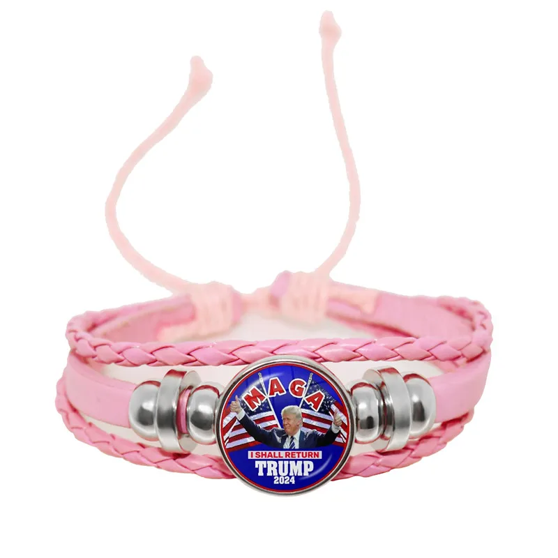 Women For Trump 2024 American Election Glass Dome Snap Button Bracelet Pink Leather Bangle Jewelry For Girls Gift Dropship