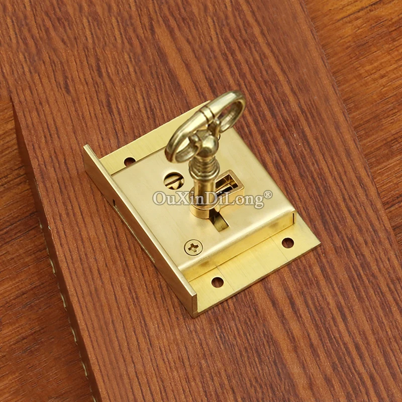 Retro European Antique Brass Drawer Cabinet Locks Cupboard File Cabinet Hidden Cabinet Door Locks Furniture Locks Brass Tone