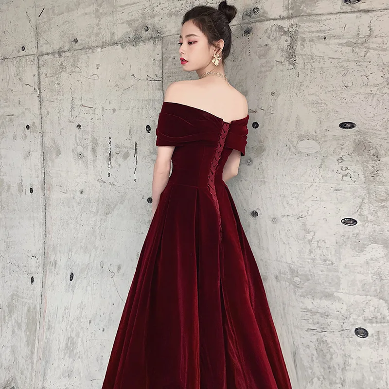 Sexy Elegant One Shoulder Velour A-Line Evening Dress Back Bandage Women Formal Gowns Robe De Soiree Cheongsam Size 3XL