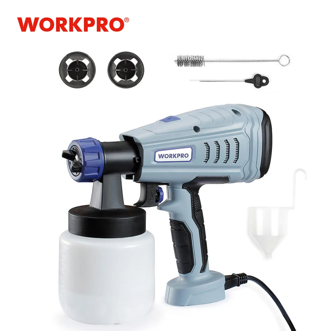 WORKPRO Spray gun 550W 220V HVLP Paint Spray Gun High 800ML Power Electric Paint Sprayer with 2 Nozzle for Home Use Beginner