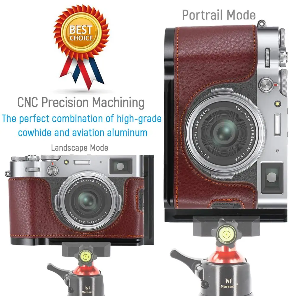 Camera Echt Lederen Half Case Beschermende Tas + Quick Release L Plate Bracket Voor Fujifilm X100V