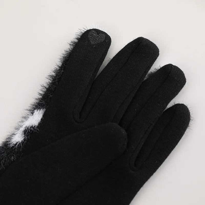 Fashion Leopard Mink Fleece Full Finger Cycling Women\'s Gloves Winter Plus Velvet Thick Buckle Touch Screen Driving Mittens R95