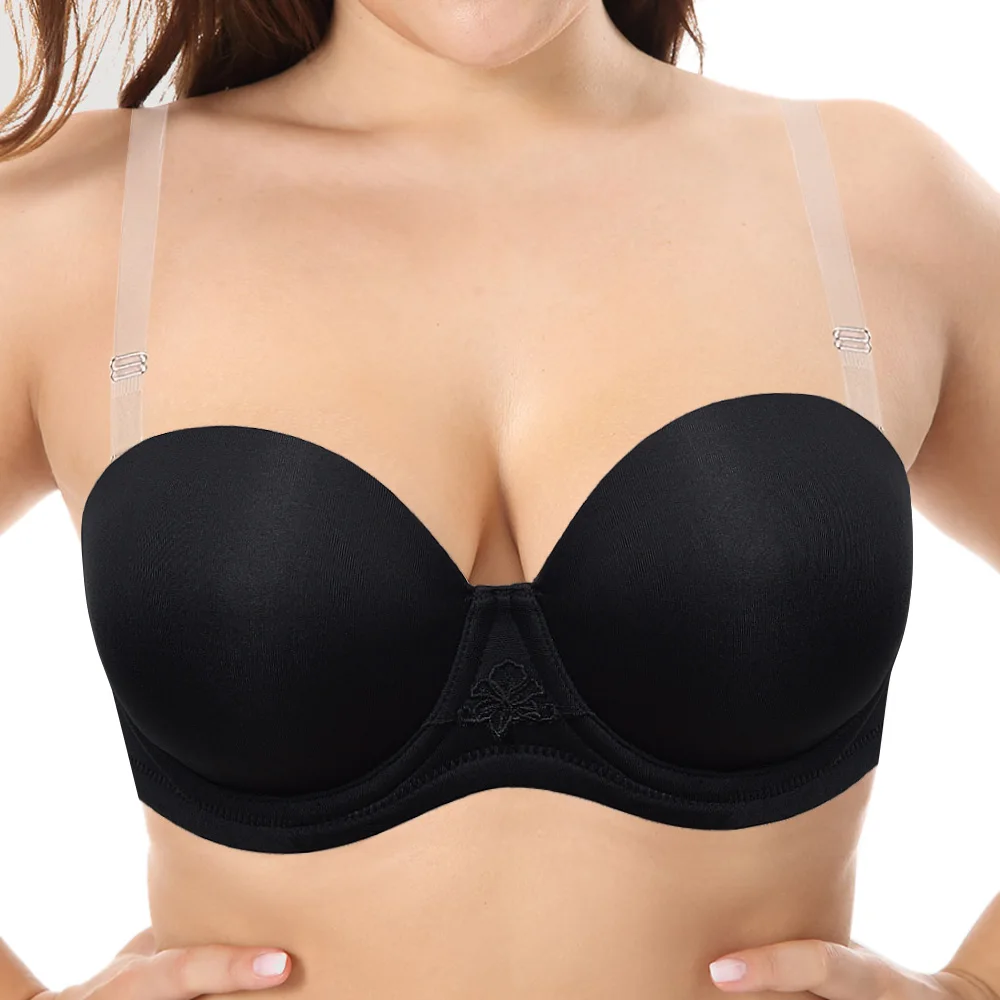 New Women Bra Sexy Bralette Cup B C D E F G H 32 34 36 38 40 42 44 Strapless Removable Anti-slip Silicone Straps Push Up Bras