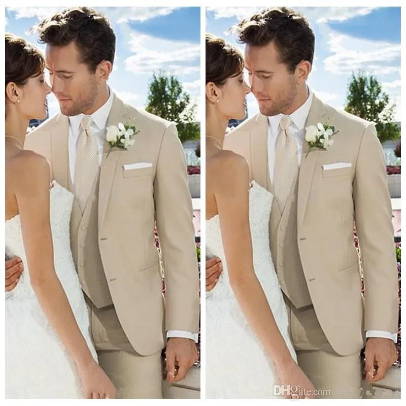 Top Sale 3 Piece Elegant Beige Groom Wedding Tuxedos Custom Forma Wear Groomsman Suit Best Fitted Business