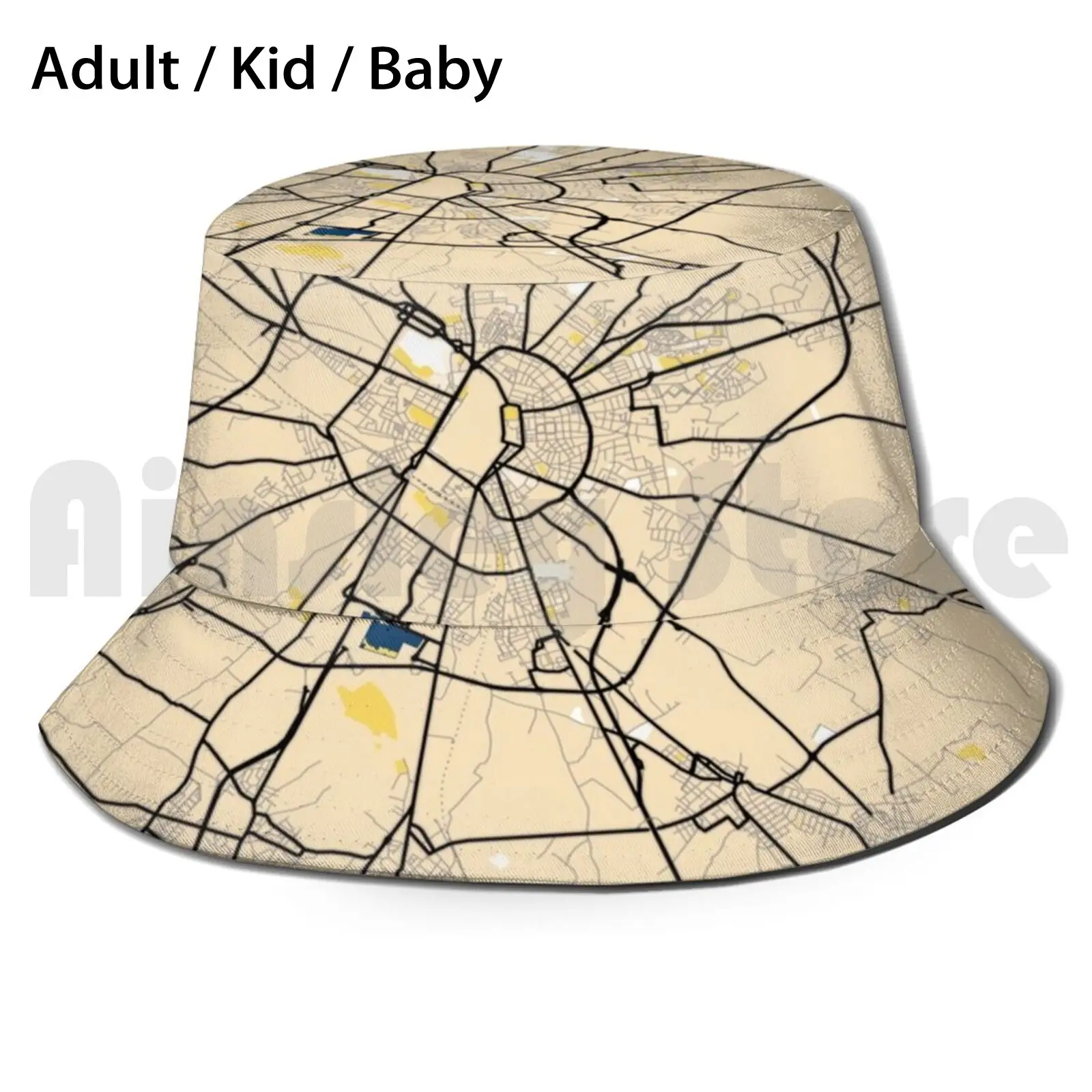 Lecce Yellowprint Map Lecce Colour Map Prints Bucket Hat Adult kid baby Beach Sun Hats Map Maps Lecce City Maps Lecce