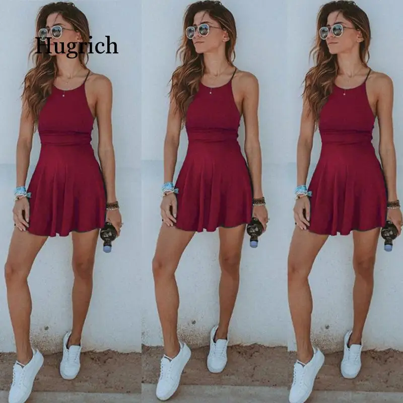 HOT Fashion Women Dress Summer Casual Sleeveless Solid Female Beach Dress Sexy Ladies Short Mini Dress Womens Clothing Sundress