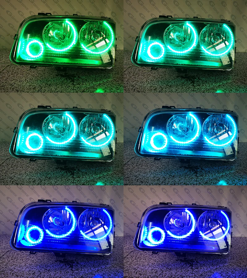 For Dodge Charger 2006 2007 2008 2009 2010 BT App RF Remote Control Multi-Color Ultra Bright RGB LED Angel Eyes Kit Halo Rings