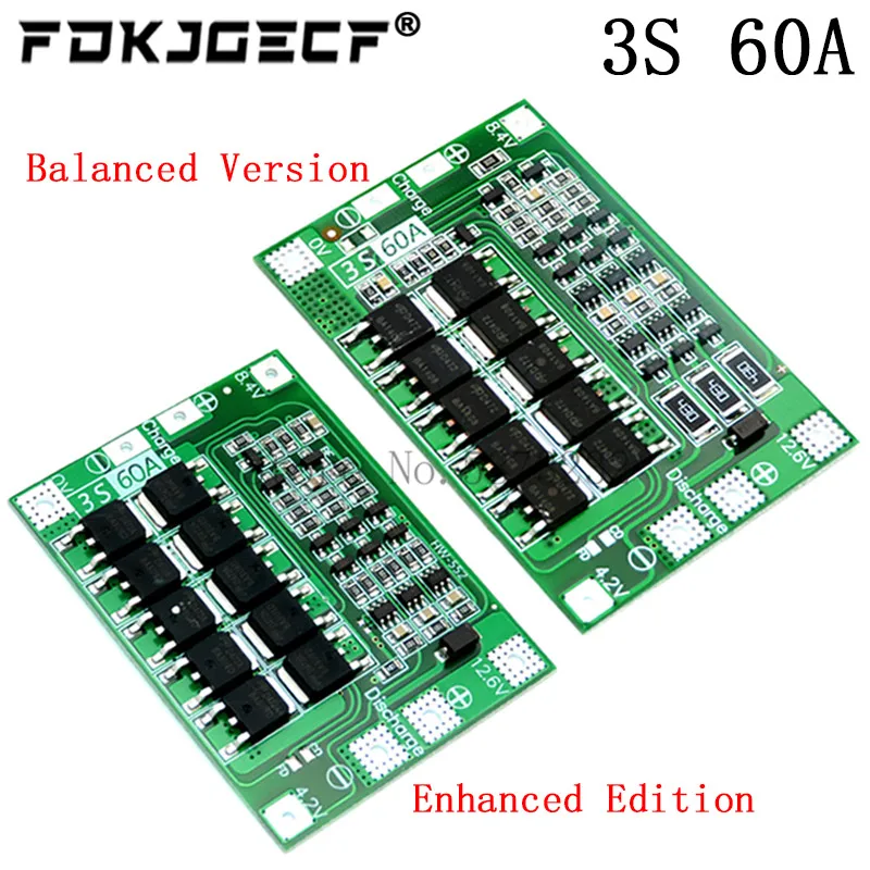 Wzmocnienie/balans 3S 60A płyta BMS/Li-ion 12.6V 18650 BMS PCM tablica zabezpieczająca baterię do akumulatora litowo-jonowego/18650 ładowarka