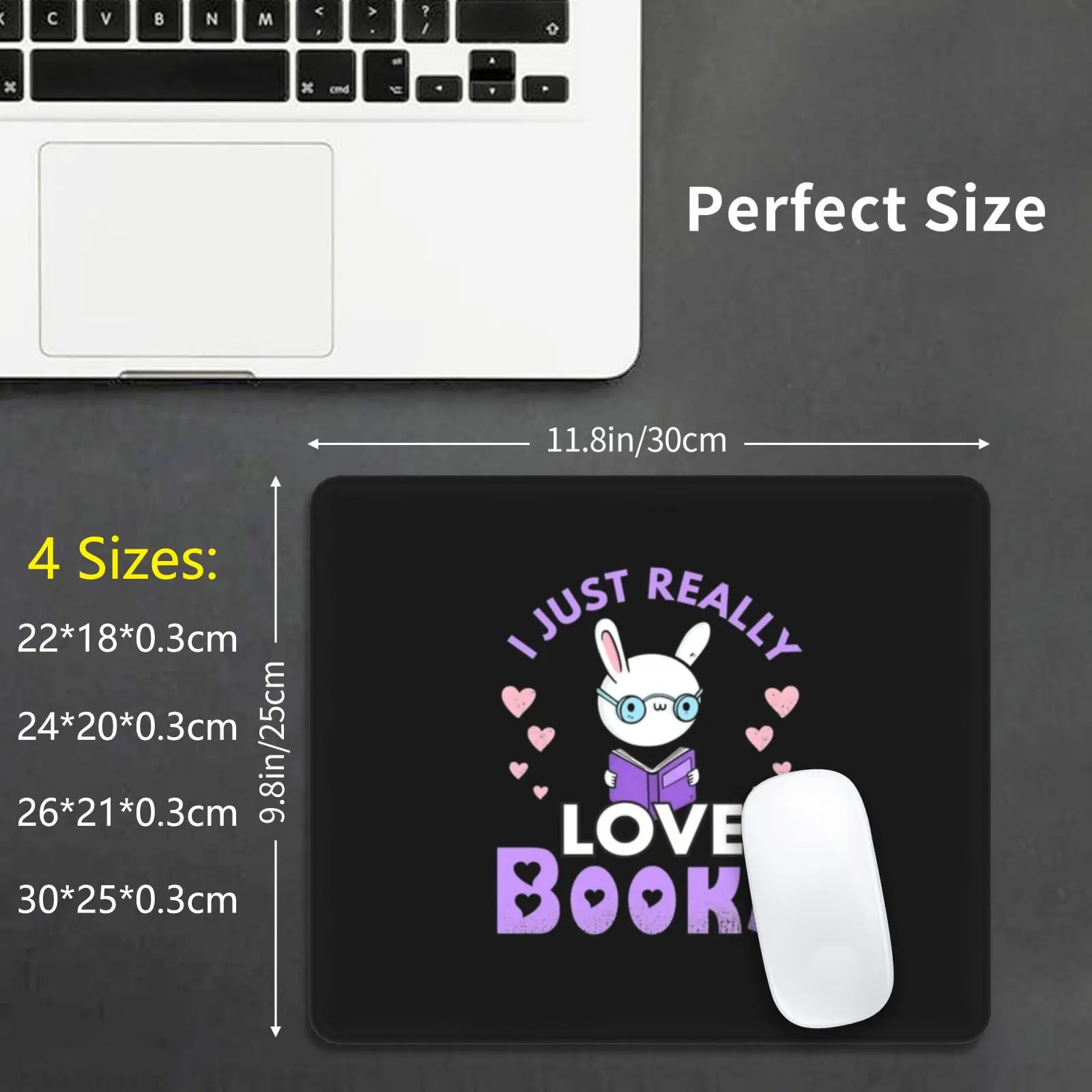 Kawaii Book Bunny Design Mouse Pad DIY Print Bunny Rabbit Reading Book Bookworm Hobby Love Learning