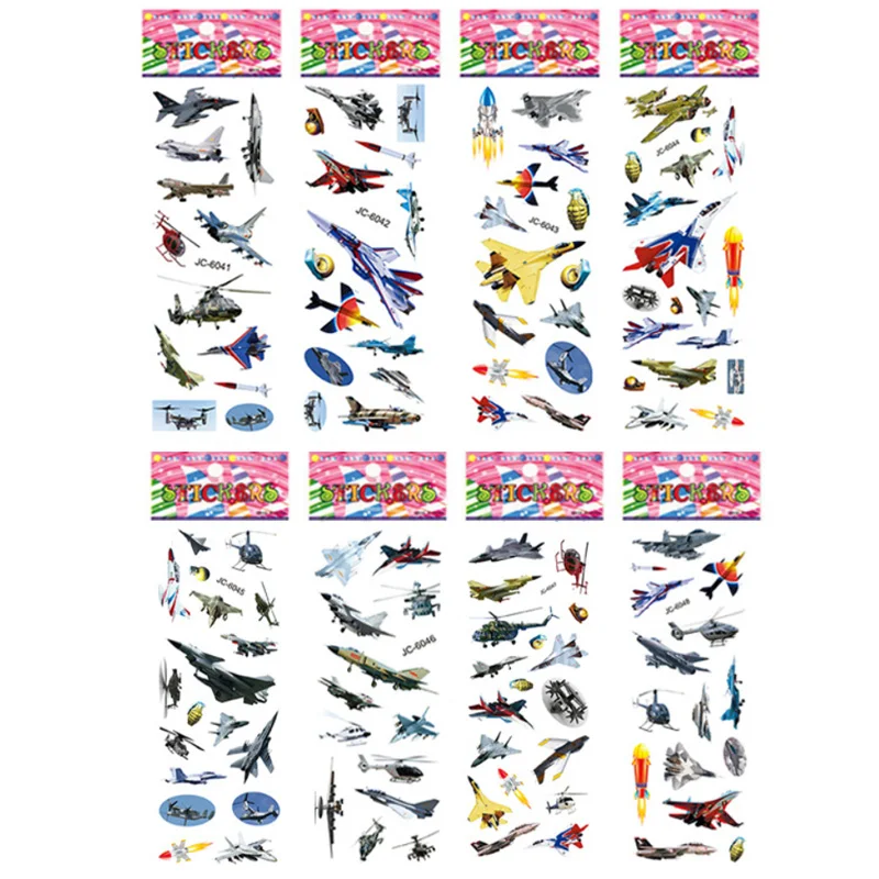 8 Sheets/Pack Aircraft Fighter Rocket Pattern Stickers for Kids Boys Military Fans 3D Bubble Scrapbook DIY Sticker Toy