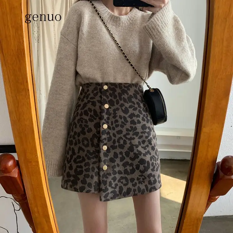 Multicolor Leopard Print Bodycon Mini A-line Skirt Casual Mid Waist Zipper Night Out Mini Skirts Women Autumn Elegant Skirt