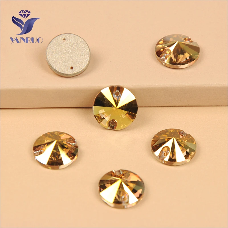 YANRUO 3200 All Sizes Metallic Sunshine Rivoli DIY Crystals Flat Back Sewn Stones Strass Glass Rhinestones For Crafts