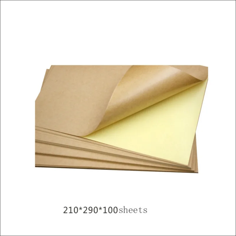 A4 Kraft Sticker Writing Carton Color Inkjet Laser Printing Self-adhesive Adhesive Leather Label Sticker Yellow Paper 100 Pieces