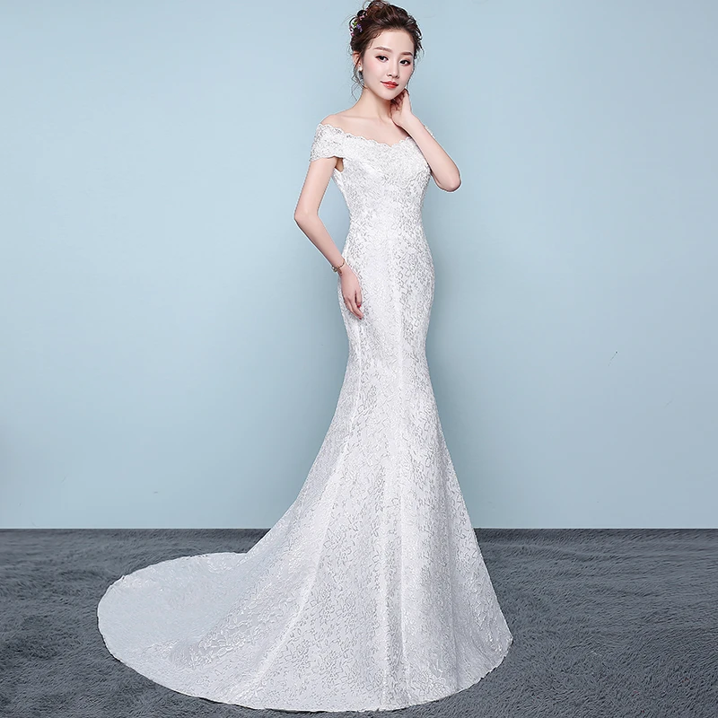 Customized Mermaid Wedding Dress Korean Style Elegant Beautiful Lace Up Vestidos De Noiva Robe Mariage Bridal Dress Court Train