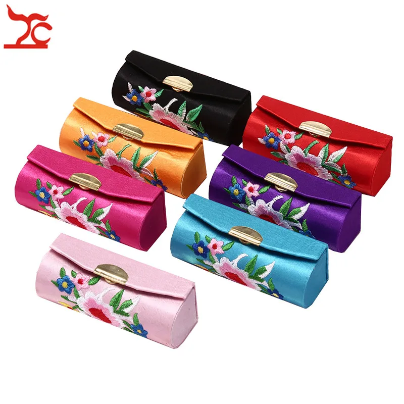 

Fashion Premium Embroidery Flower Brocade Lipstick Case Portable Lipstick Box with Mirror Mini Ring Earring Jewelry Carring Box