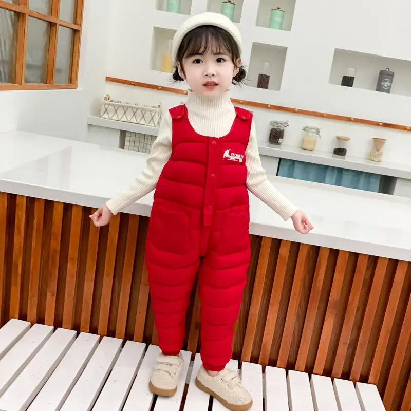 2021 Winter Girls Warm Overalls Autumn Boys Girl Thick Pants Baby Kids Jumpsuit High Quality Clothing Children Ski Overalls