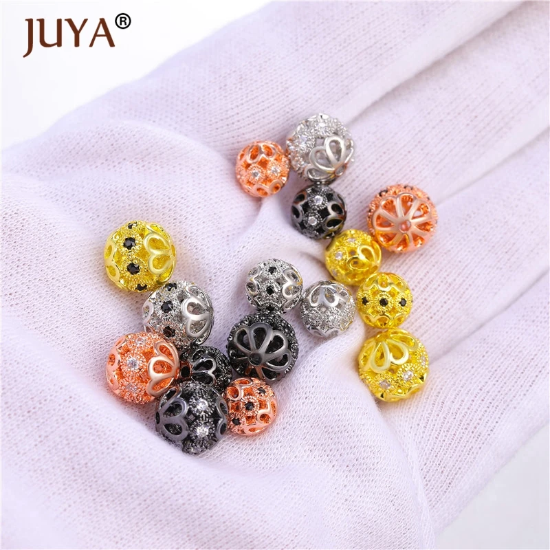 Jewelry Making Spacer Beads Accessories Luxury AAA Zircon Crystal Flower Cap Beads For Bracelet Necklace DIY Craft