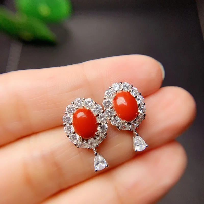 Beautiful Red Coral Stud Earrings for Women Jewelry 18k Gold Real Ball Coral Good Color Lucky Birthstone Girl Birthday Gift