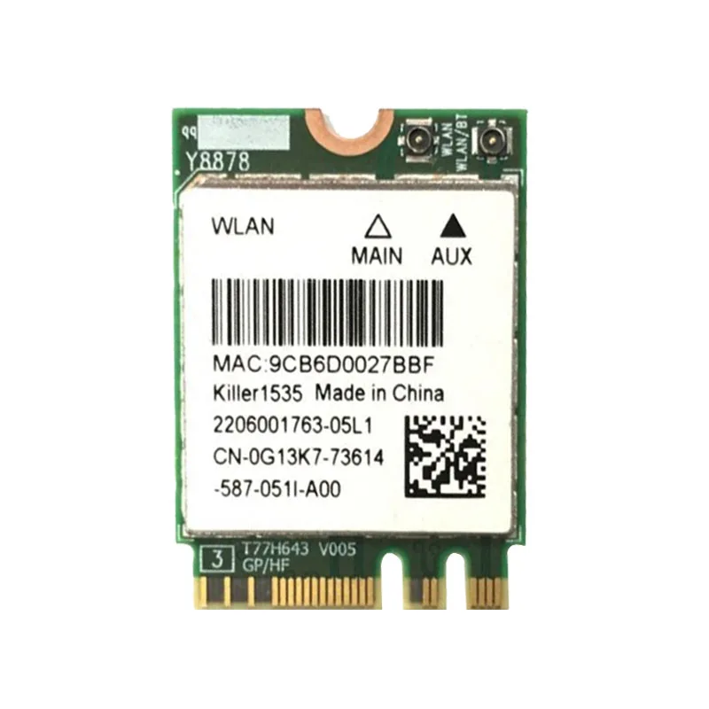 Killer-Adaptador de tarjeta WIFI 1535 1525 QCNFA364A AC M.2 NGFF para MSI GT72/GS60/GE62/GE72/PE60/PE70 para Dell Alienware