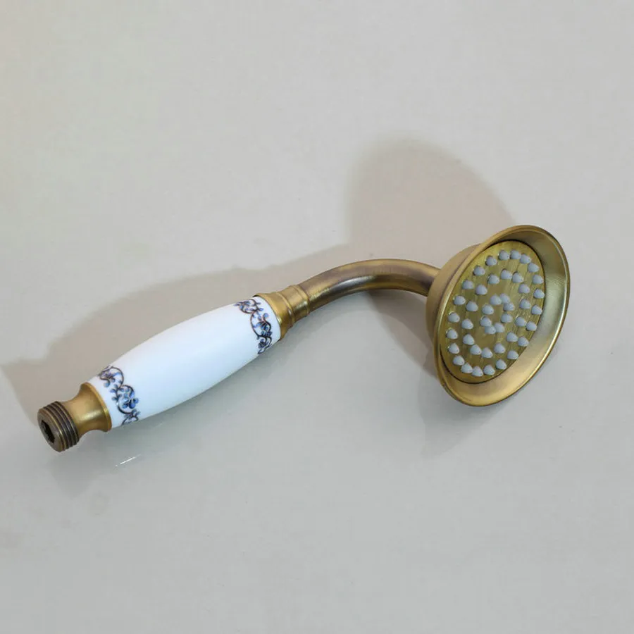 Antique Brass Bathroom Hand Shower Head 8 inch Round Rainfall Shower Faucet Shower Bracket Wall Shower Arm 1.5M Shower Hose