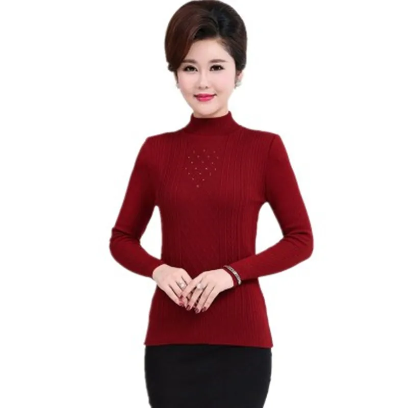 

Winter Pullover Knitt Elasticity casual Sweater Slim Turtleneck Sweaters Women middle-aged wool blends solid color sweater A279