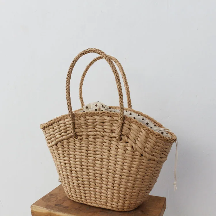 2021 Fashion Rattan Women Handbags Wicker Woven Lady Shoulder Bags Summer Beach Straw Bag Large Capacity Tote Dot Big Baskets