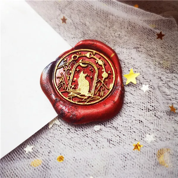 Star night cat Starry sky magical cat Retro Wood Stamp head Sealing Wax Seal Stamp Wedding Decorative sealing Stamp wax seals