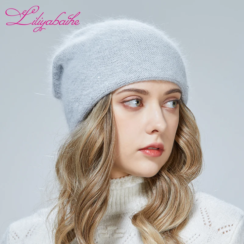 Liliyaibaihe Women hat Front and back diamond butterfly decoration For the girl Autumn winter Angora hats