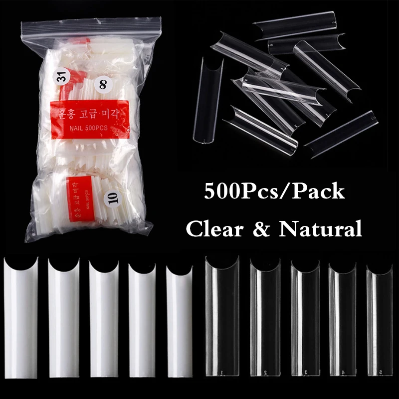 500pcs/bag C Curve Long Square False Nail Tips Half Cover French Fake Nails Acrylic Artificial Fingers Manicure Nail Art Salon