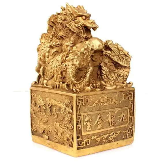 التنين النحاس النقي جيد محظوظ الختم Xianglong الرسمي تهنئة Jiulong ختم الرسمي فنغ شوي الحلي ختم رأس التنين