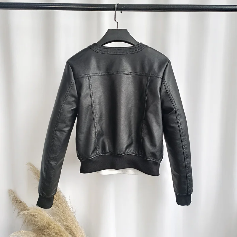 Womens Motorcycle Jacket Autumn Woman New Faux PU Soft Leather Jackets Casual Vintage Black Biker Coat Zipper Jacket Plus Size