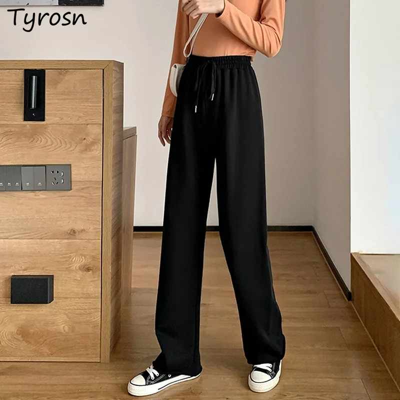 

Casual Pants Women Drawstring Baggy Mopping Trousers Students Korean Style All-match Chic High Waist Straight Pant Woman Stylish