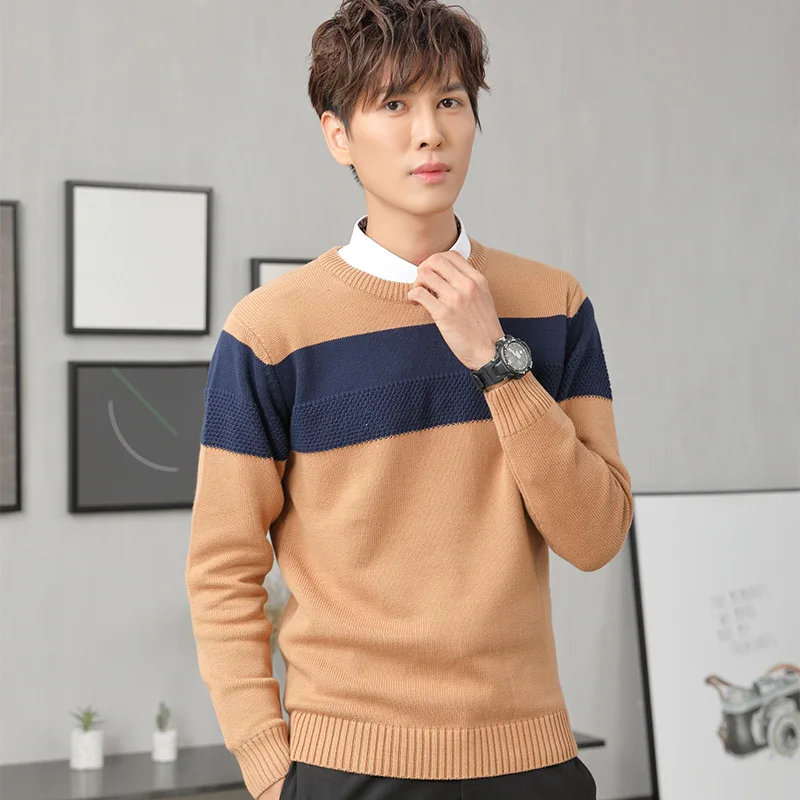 

MRMT 2024 Brand Autumn Winter Men's Sweater Round Neck Pullover for Male Sweater Color Matching Youth Base Long Sleeve Sweater