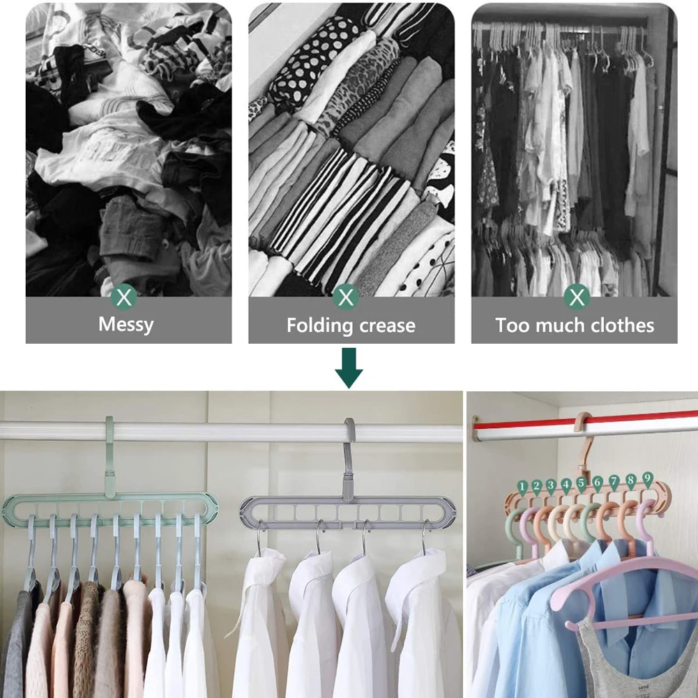 9-hole Clothes hanger organizer Space Saving Hanger multi-function folding magic hangers drying Racks Scarf clothes Storage