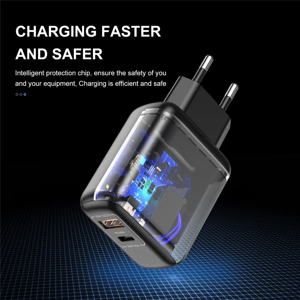 USLION PD 30W USB C Quick Charge PD QC 3.0 Type C Fast Charging For iPhone 14 Pro Samsung Xiaomi redmi Wall Mobile Phone Charger