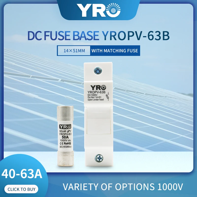 DC 1P 1000V PV Solar Fuse Fusible 14x51MM gPV with Fuse Holder for Solar PV System Protection YROPV-63B