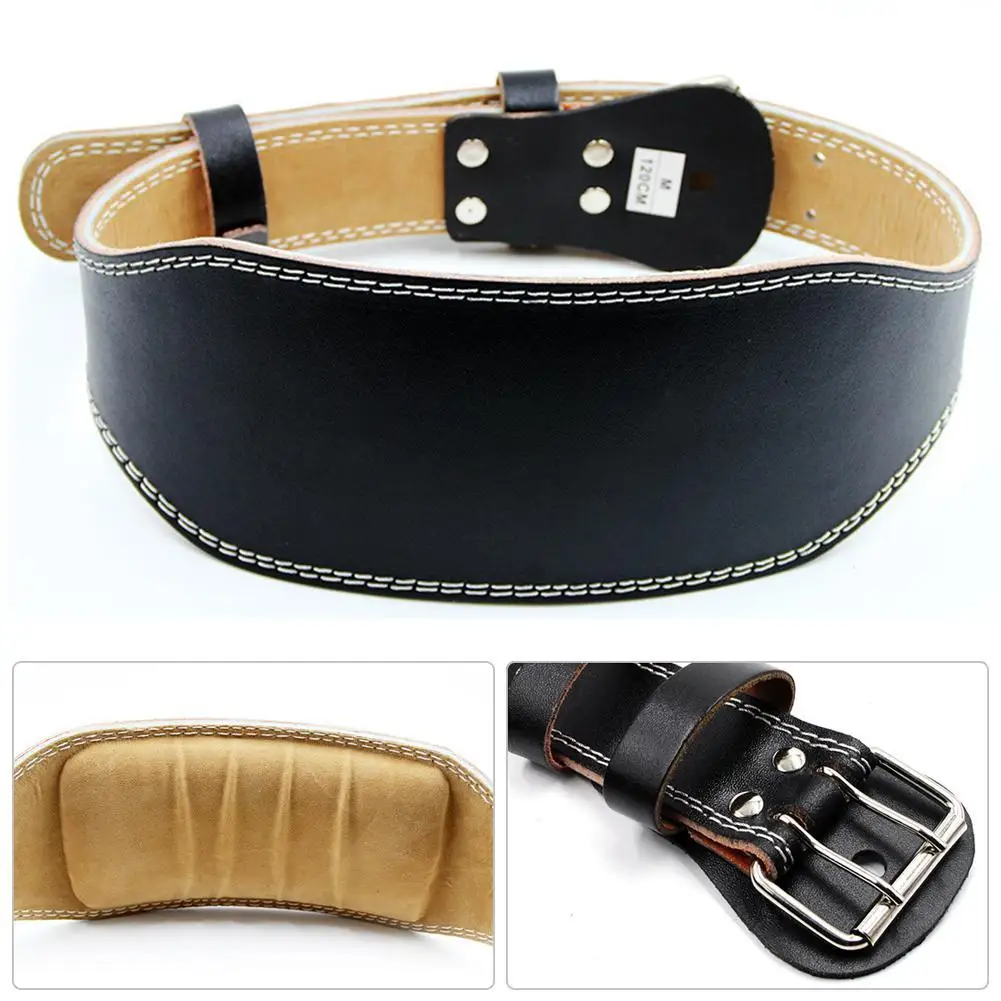 Cow Leather Weight Lifting Waist Support Belt Gym Fitness Lumbar Brace Strap