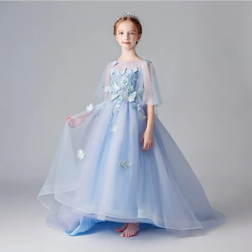 Elegant Appliques Lace First Communion Dress Long Trailing Kids Children Pageant Prom Wedding Princess Gown Flower Girl Dresses