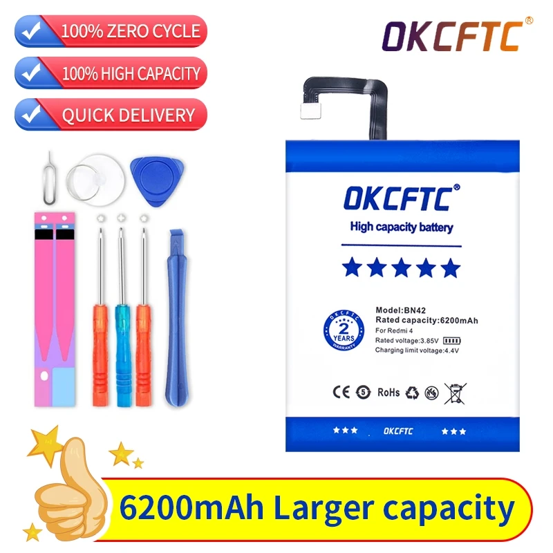 OKCFTC BN42 Phone Battery For Xiaomi Redmi 4 Hongmi4 Redrice Standard Edition Phone Batteries 6200mAh