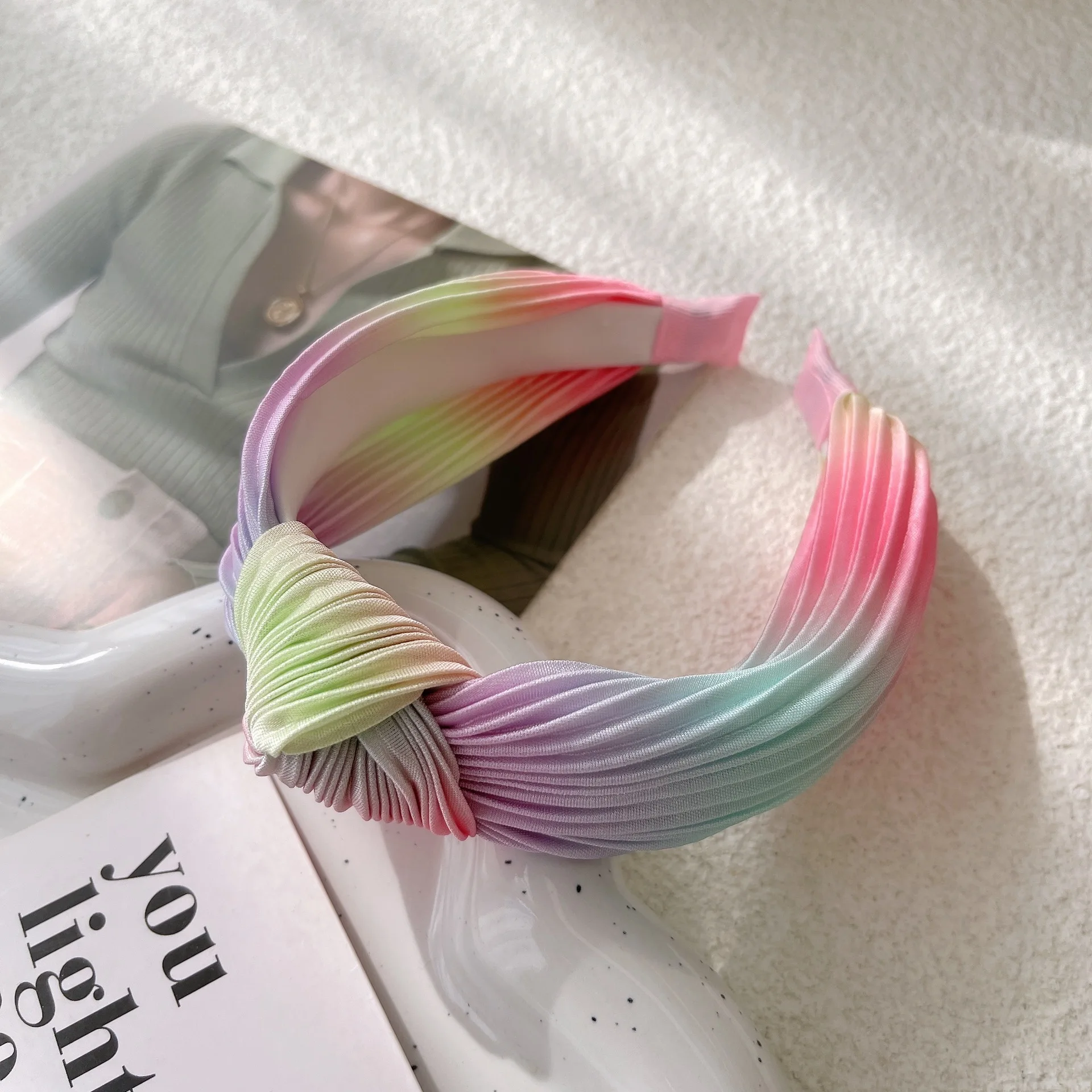 Nuovo stile europeo e americano Tie-dye Knot Cross Hairband Striped Wide Headband pieghettato Scrunchies accessori per capelli da donna