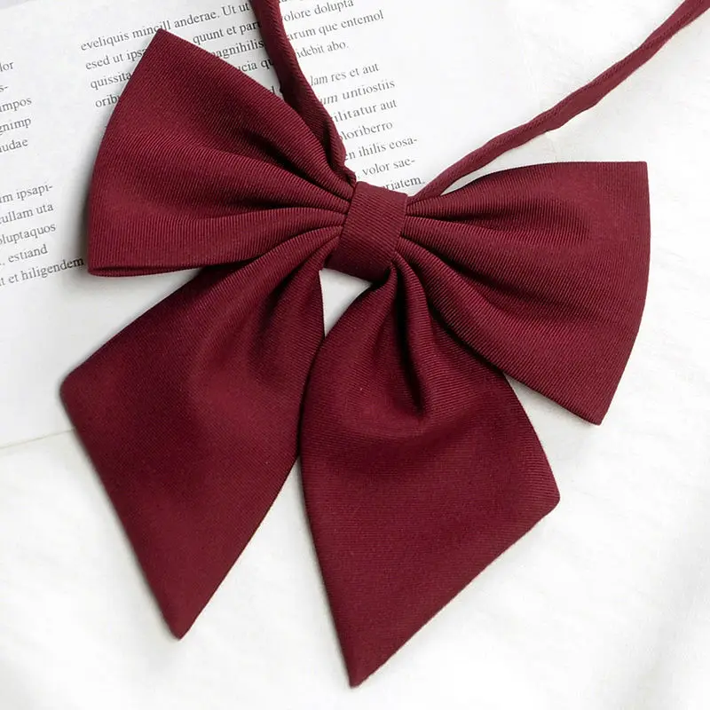 feather bow tie female Japanese uniform shirt all-match fashion school uniform bow tie female solid color wine red big bow