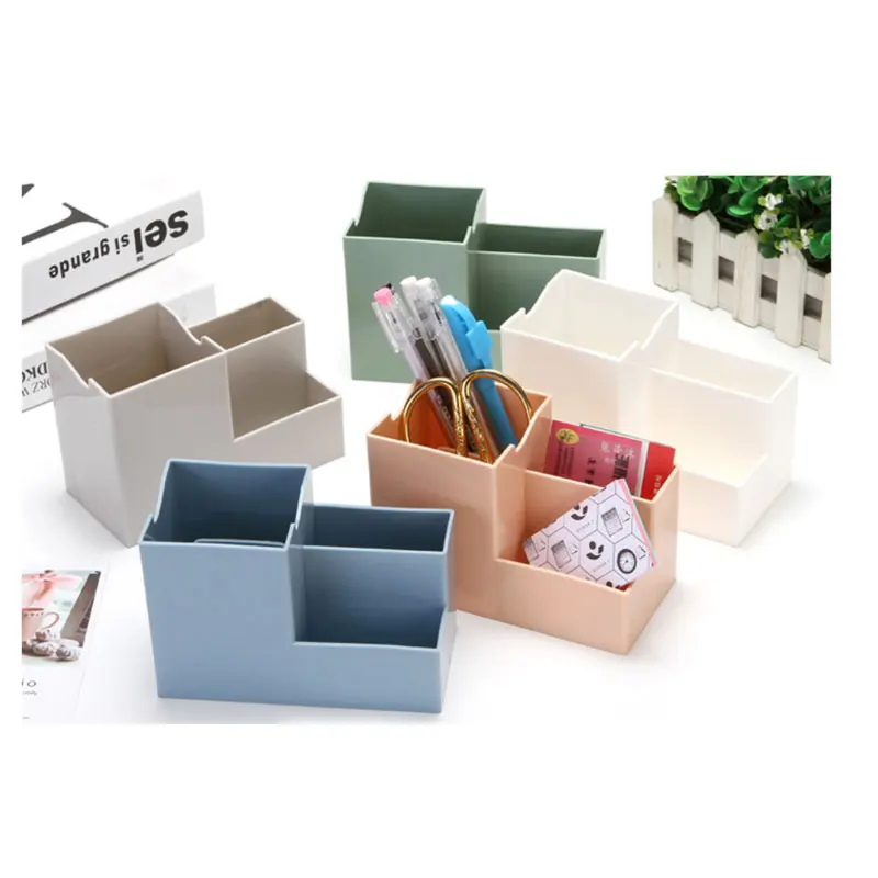 1pcs/lot Plastic 4-Grid  Multi-color Pen Pencils Brush Holder Organizer Make-up Storage Box Office Stationery Supplies