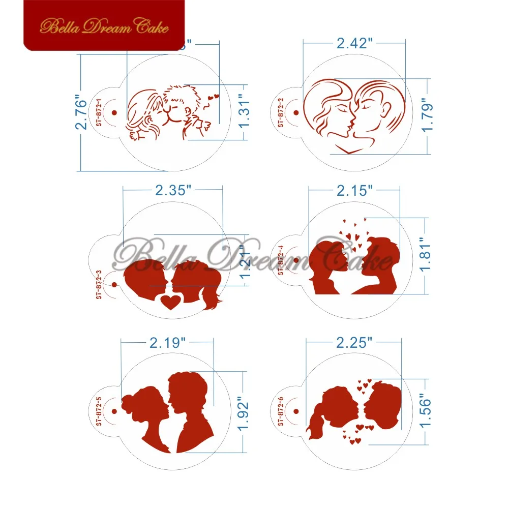 6pcs/set Lovers Cookies Stencil Valentine\'s Day Coffee Stencils Cake Mold Layered Stencil Template Cake Decorating Tool Bakeware