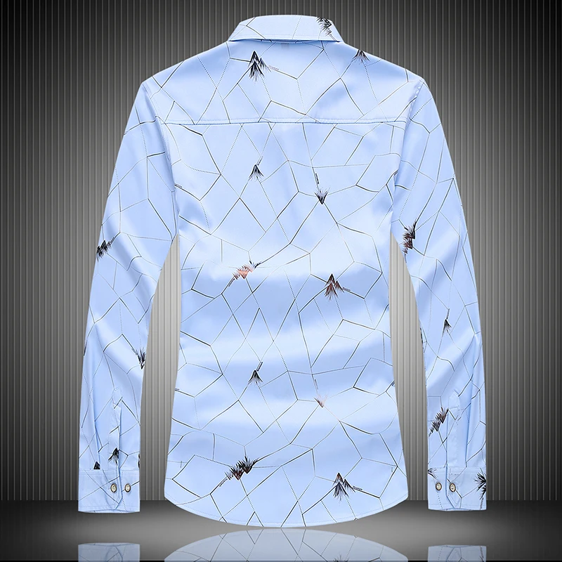 New Fall Men\'s Fashion Printed Casual Large Size White Black Blue Long Sleeve Shirt 5XL 6XL 7XL