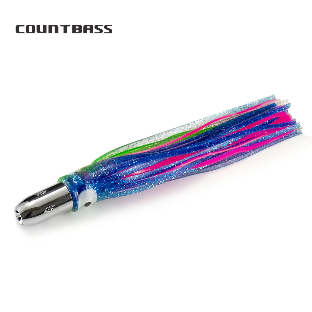 1pc COUNTBASS Game Fishing Trolling Lure 2.3oz Bullet Jet Head with Squid Skirt, Tuna Wahoo Marline Sailfish Kinfish Lures